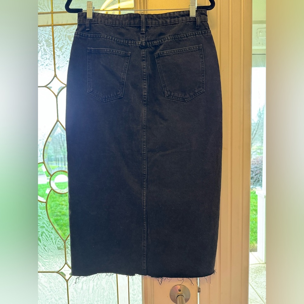 Industry Republic Black Denim Midi Skirt w/ Front Slit Women's size 8